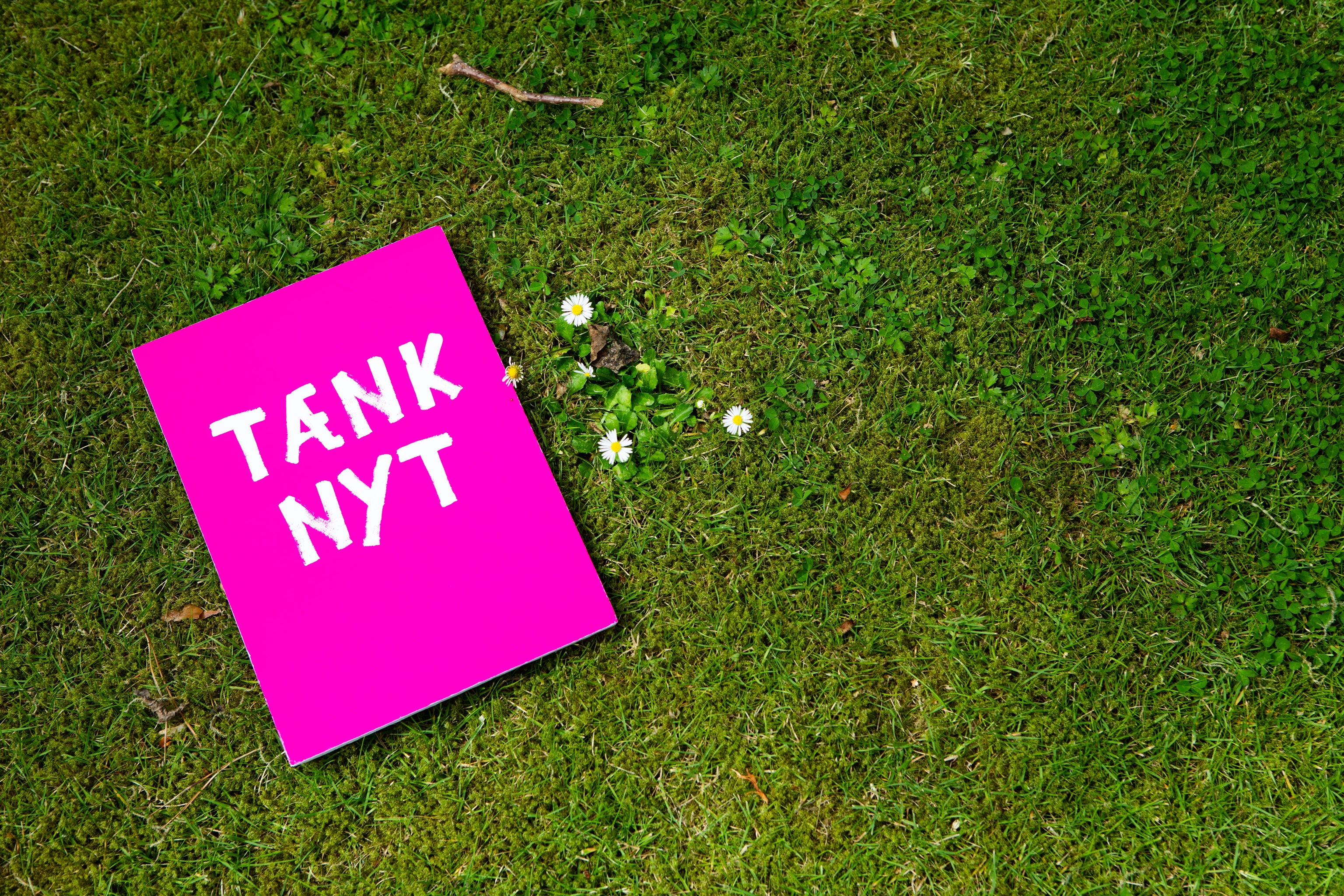 Tænk nyt plakat på en grøn græsmark