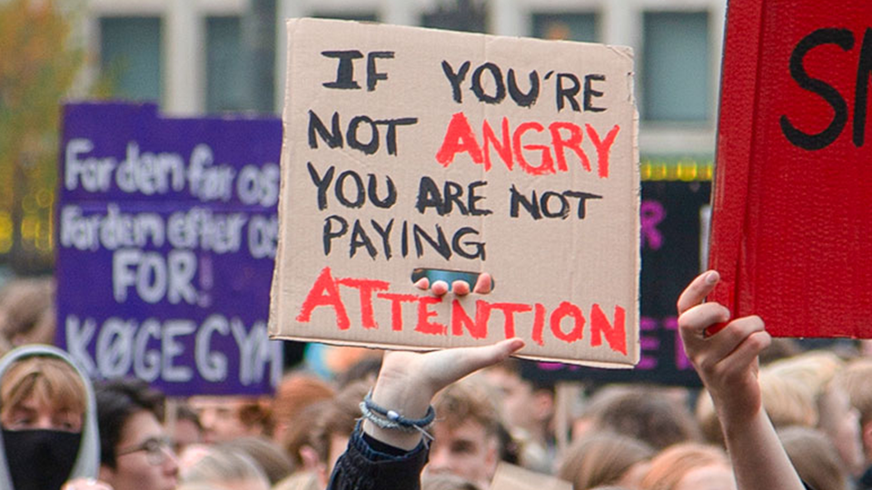Unge demonstrerer på Slotspladsen